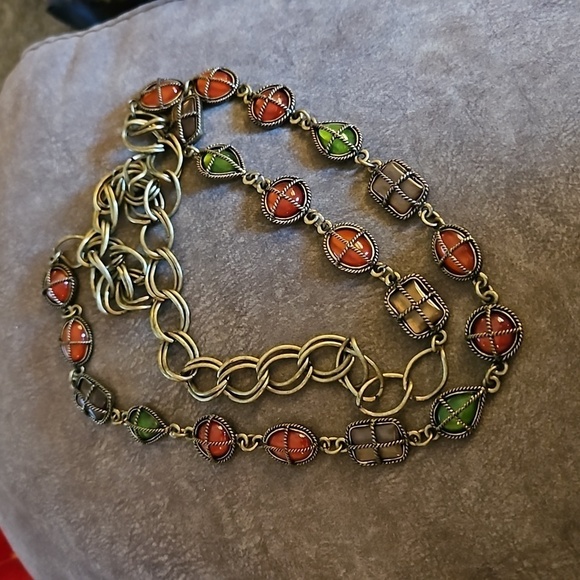 VTG Antique Brass Rope Gem Pirate Old World Castlecore Fantasy Long Necklace - Picture 2 of 6